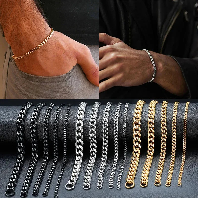 5-9MM Men Stainless Steel Bracelet Waterproof Miami Curb Chain For Women Classic Punk Heavy Cuban Link Wristband Jewelry Gift