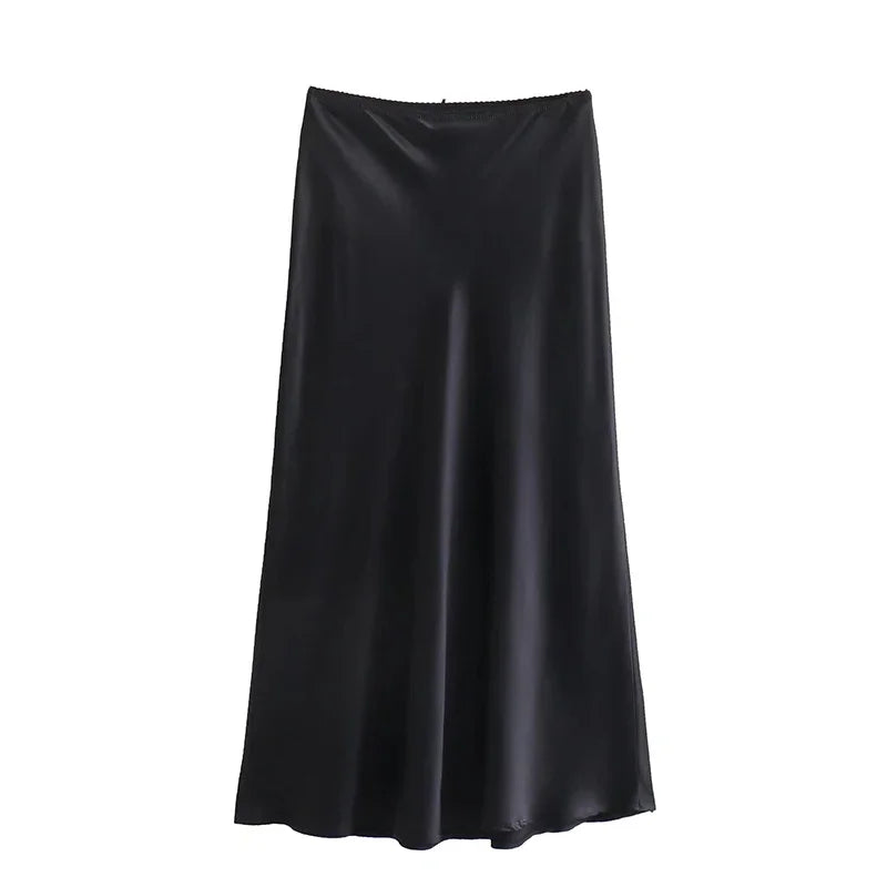 2026 Spring Women's Satin High-Waist A-Line Maxi Skirt with Bow Detail - Vintage Elegant Chic Fashion