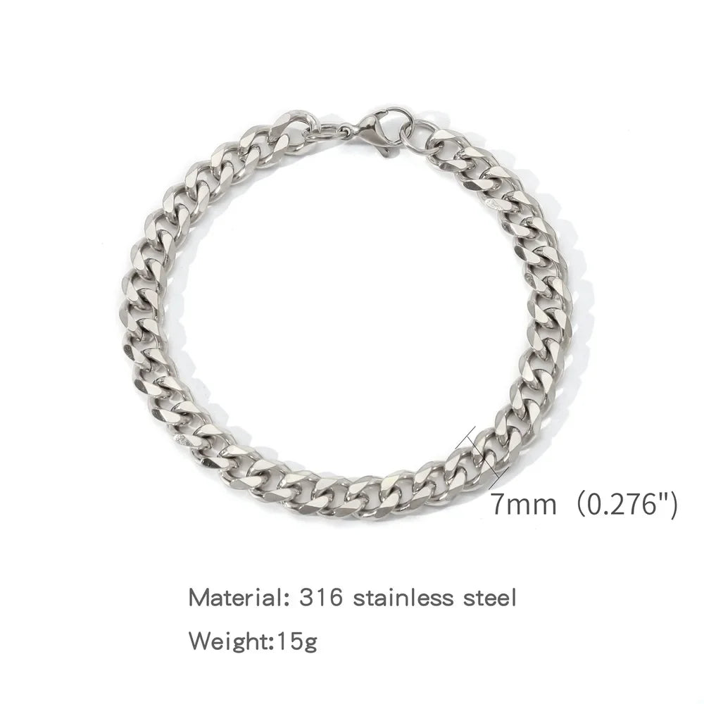 5-9MM Men Stainless Steel Bracelet Waterproof Miami Curb Chain For Women Classic Punk Heavy Cuban Link Wristband Jewelry Gift