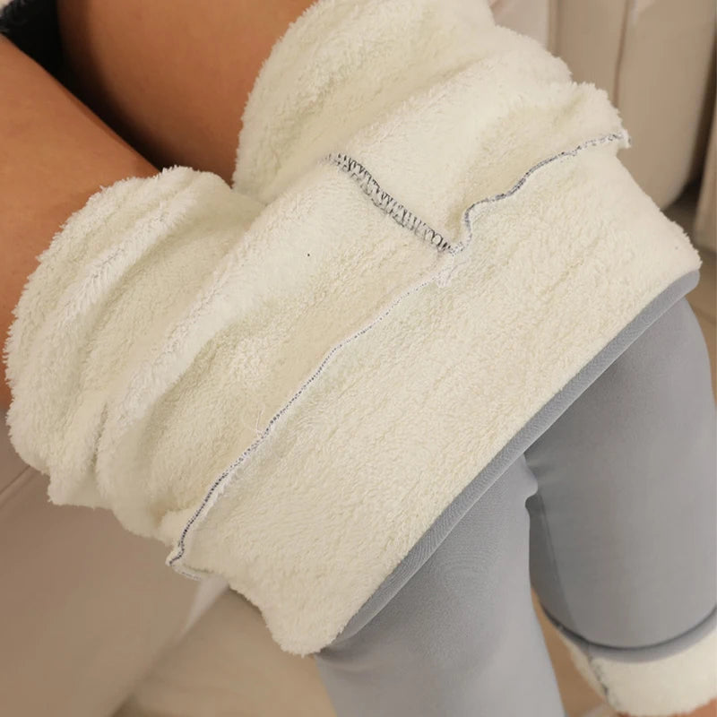 Ultra thick imitation lamb cashmere artificial velvet leggings, winter plush thickened high waisted long pants, warm pants