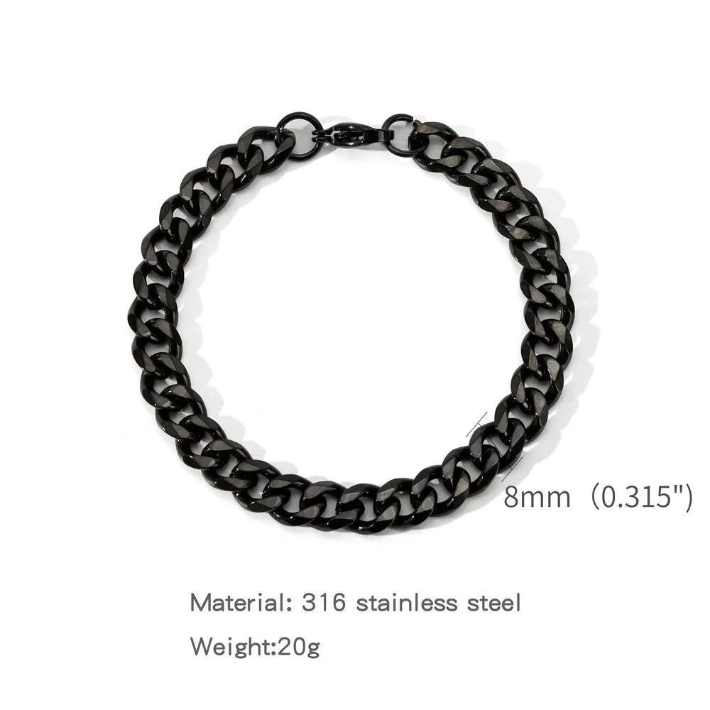 5-9MM Men Stainless Steel Bracelet Waterproof Miami Curb Chain For Women Classic Punk Heavy Cuban Link Wristband Jewelry Gift